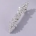 Elegant silver hair barrette with sparkling marquise crystal leaf pattern for brides - Versatile Daily Commuter Hair Clip HS-J7419S