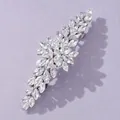 Elegant silver-tone hair barrette with marquise-cut clear crystals on lilac background - Versatile Daily Commuter Hair Clip HS-J7420S