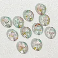 Detail showing multiple 18x15mm oval glass beads with rose and gold foil inside. - Pink & Green
