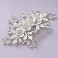 Elegant vintage floral rhinestone hair comb with silver finish for wedding updos and styling. - Mori Style Versatile Silver Hair Comb HS-J4793S