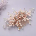 Exquisite vintage rose gold floral hair comb with sparkling rhinestones for bridal hairstyles - Mori Style Versatile Rose Gold Hair Comb HS-J4793RG