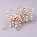 Elegant rose gold floral hair clip with clear rhinestones for wedding hairstyles - Wedding-Matched Rose Gold Hair Clip HS-J6505RG