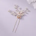 Vintage rose gold bridal hair pin with clear rhinestones and leaf design - Photo-Ready Rose Gold Hair Stick HS-J4794RG