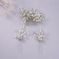 Elegant silver rhinestone flower hair comb and pin set for bridal wedding styling. - Vintage Luxury Silver Hair Accessory Set ZUHE-542S