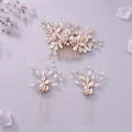 Elegant rose gold floral bridal hair comb and pins set with sparkling rhinestones - Vintage Luxury Rose Gold Hair Accessory Set ZUHE-542RG