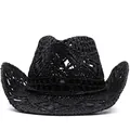 Handgewebter schwarzer Stroh-Cowboyhut mit atmungsaktivem Hohldesign und Krempe. - M (56-58cm) / Schwarz
