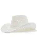 Eleganter handgewebter weißer Cowboyhut mit atmungsaktivem Stroh und geschwungener Krempe - M (56-58cm) / Reinweiß
