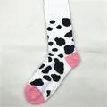 Soft cotton crew socks featuring black cow print pattern and pink toe and heel accents - Cow Pattern Pink Contrast (1293C)