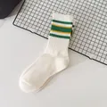 Comfortable white crew socks with green and yellow stripes for women's casual sportswear - One Size / Pale Green