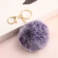 Elegante 8cm vorstig paarse kunstkonijnenbont bal sleutelhanger met gouden ring - 2,5cm Gouden Ring Hardware / Paars Frosted