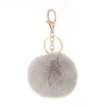 Grijze kunstkonijnenbont pompon sleutelhanger, 8 cm zachte pluizige bal tas hanger - 2,5cm Gouden Ring Hardware / Lichtgrijs