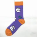 Purple crew socks featuring cute white sloth patterns with orange heel and toe accents. - Purple Sloth (1289C)