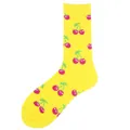 Vibrant yellow crew socks featuring playful pink cherry patterns for a stylish look - One Size / Yellow Chocolate Ice Cream Style