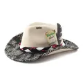 Elegant classic Western style jazz hat with patterned brim and decorative braided band - One Size / Off-White (Pattern 7)