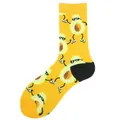 Yellow mid-calf socks featuring a creative and fun dancing avocado fruit pattern - One Size / Yellow Avocado