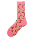 Vibrant pink mid-calf crew socks featuring a creative green lemon fruit pattern print - One Size / Pink Citrus