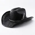 Vintage schwarzer Western-Cowboyhut mit breiter Krempe und Federdekoration Stil - M (56-58cm) / Schwarz Mit Feder (LG2647) / Schwarz (Mit Federn)