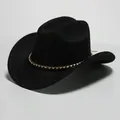 Classico cappello da cowboy western in finta lana nera con fascia tessuta decorativa - 1 / Taglia unica