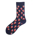 Navy blue mid-calf socks with red strawberry pattern, creative fruit design for daily wear. - One Size / Dark Blue Strawberry
