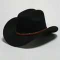Cappello da cowboy western classico in finto feltro nero con fascia intrecciata marrone - modello 2 / Taglia unica
