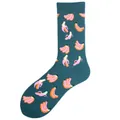 Dark teal mid-calf socks with a vibrant pink and yellow banana print and ribbed cuffs - One Size / Dark Green Banana