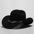 Cappello da cowboy nero in finta lana con fascia decorativa con stampa mucca vintage - Modello 4 / Taglia unica