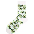 Stylish white mid-calf socks featuring a vibrant green avocado fruit pattern print - One Size / White Avocado Style