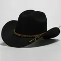 Cappello da cowboy western nero classico con fascia in pelle intrecciata e tesa curva - 5 / Taglia unica