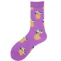 Purple mid-calf socks featuring vibrant yellow pineapple patterns. - One Size / Purple Pineapple Style