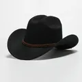 Cappello da cowboy unisex nero in finta lana con nastro intrecciato marrone e tesa larga curva - 6 / Taglia unica