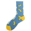 Stylish light blue mid-calf socks featuring a creative yellow banana fruit pattern. - One Size / Light Blue Banana