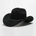Cappello da cowboy western nero in finta lana con decorazione di banda cucita in bianco - 7 / Taglia unica