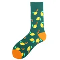 Fashionable deep green crew socks featuring a vibrant yellow lemon fruit pattern - One Size / Dark Green Lemon