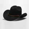 Cappello da cowboy western nero di lusso in finta lana con fascia in pelle marrone - 8 / Taglia unica
