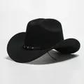Cappello classico da cowboy western in feltro nero con decorazione in fascia di pelle turchese - 9 / Taglia unica