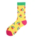 Creative crew socks featuring vibrant watermelon pattern with contrast pink heel and toe - One Size / Yellow Watermelon Style