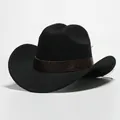 Cappello da cowboy nero in finto feltro con fascia marrone decorata a fiori vintage - 11 / Taglia unica