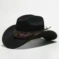 Cappello da cowboy nero con fascia marrone decorata e trama in feltro di lana. - 12 / Taglia unica
