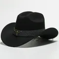 Cappello da cowboy classico nero in finta lana con testa di toro e fascia borchiata - 14 / Taglia unica