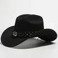 Elegante cappello da cowboy in feltro nero con fascia borchiata e fibbia in metallo rustico - 17 / Taglia unica