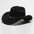Cappello da cowboy classico nero in feltro con fascia decorativa in pelle borchiata - 18 / Taglia unica