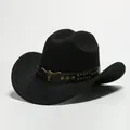 Cappello da cowboy nero in finto feltro con fascia in pelle borchiata ed emblema del toro - 19 / Taglia unica