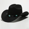 Cappello da cowboy western in finto feltro nero con fascia decorativa e perle turchesi - 21 / Taglia unica