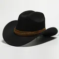 Cappello da cowboy western classico in feltro nero con fascia intrecciata marrone - 23 / Taglia unica