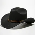 Cappello da cowboy nero classico western con fascia in corda marrone e tesa curva - 25 / Taglia unica