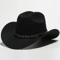 Cappello da cowboy classico nero in finto feltro con tesa ricurva e fascia decorata - 26 / Taglia unica