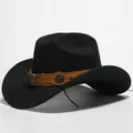 Cappello da cowboy western classico in finta lana nera con fascia decorativa testa di toro - 28 / Taglia unica