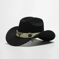 Cappello da cowboy nero con fascia in pelle bianca e ornamento a testa di toro - 29 / Taglia unica