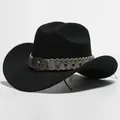 Cappello da cowboy nero classico in finta lana con fibbia decorativa a testa di toro e borchie - 32 / Taglia unica