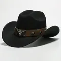 Cappello da cowboy western nero in finto feltro di lana con fascia decorativa a testa di toro - 33 / Taglia unica